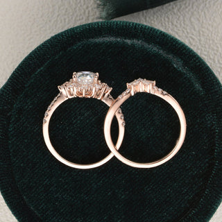 1.50 CT Pear Cut Cluster Art Deco Moissanite Bridal Ring Set - crownmoissanite