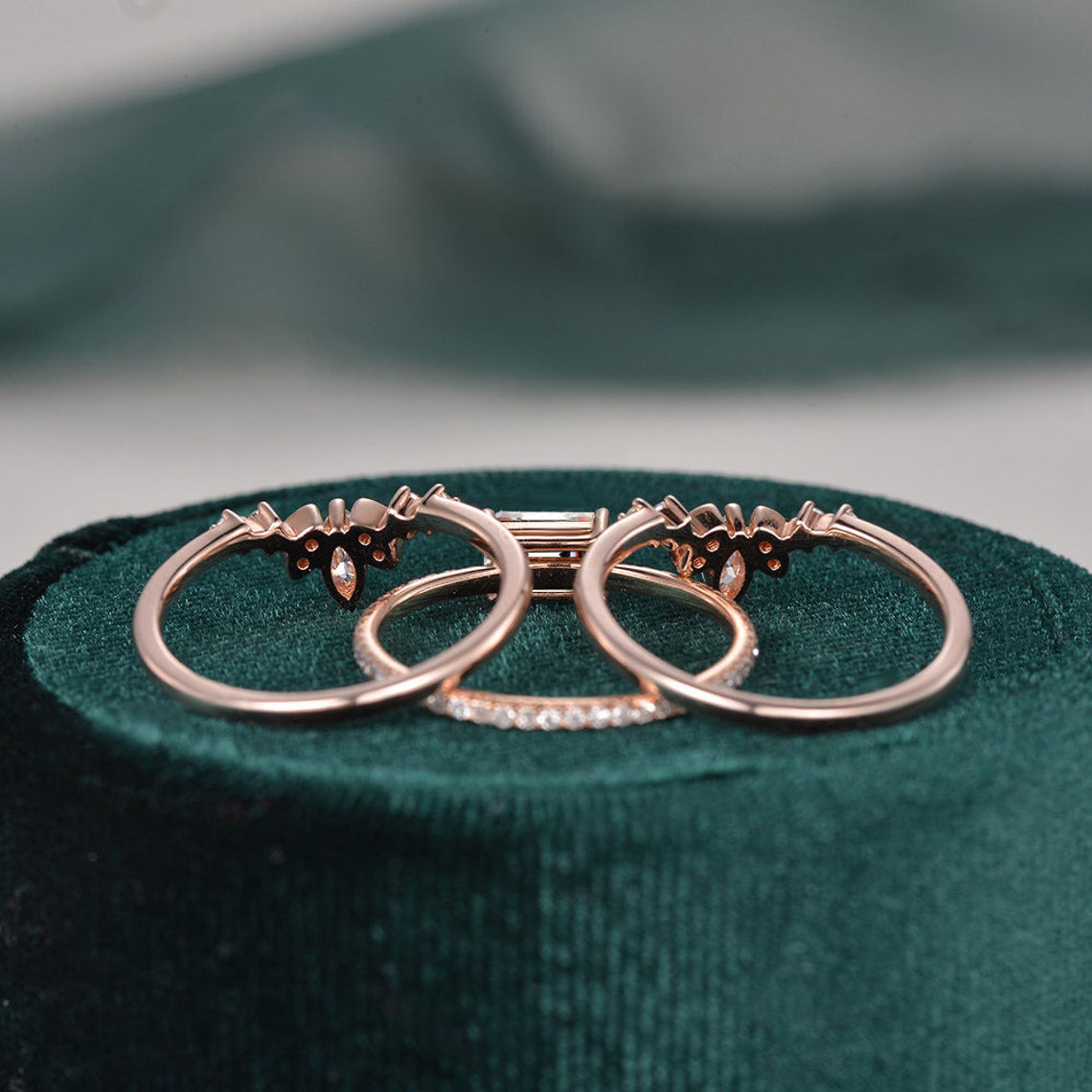 2.0 CT Emerald Cut Solitaire Pave Setting Moissanite Bridal Ring Set - crownmoissanite