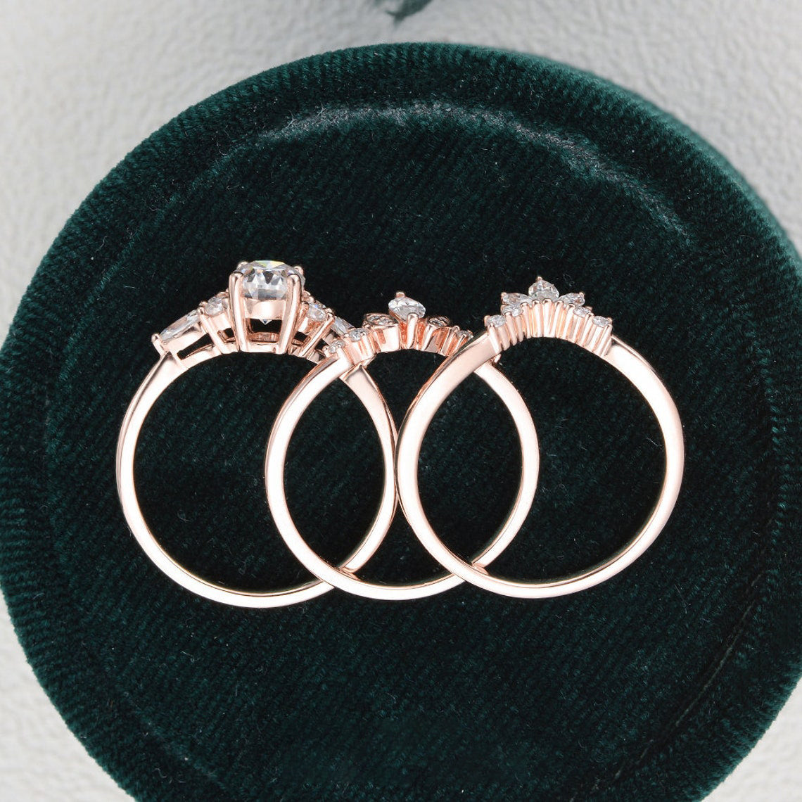 1.0 CT Oval Shaped Moissanite Cluster Bridal Ring Set - crownmoissanite