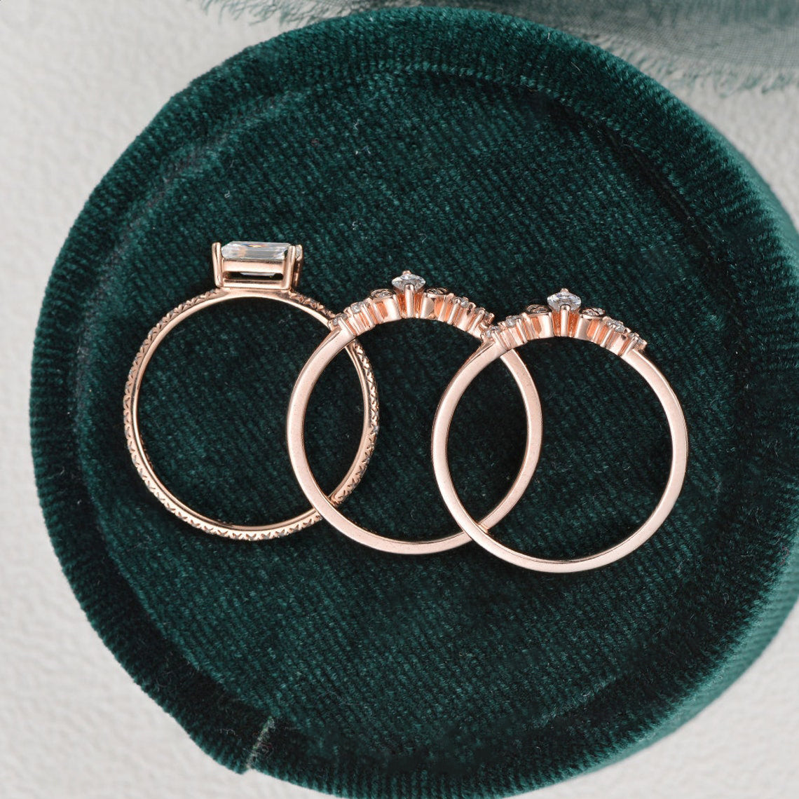 2.0 CT Emerald Shaped Moissanite Solitaire Bridal Ring Set - crownmoissanite