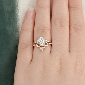 2.0 CT Oval Cut Cluster Halo Moissanite Bridal Ring Set - crownmoissanite