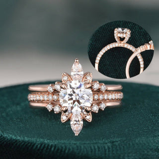 1.0 CT Round Cut Hidden Halo Moissanite Bridal Ring Set - crownmoissanite