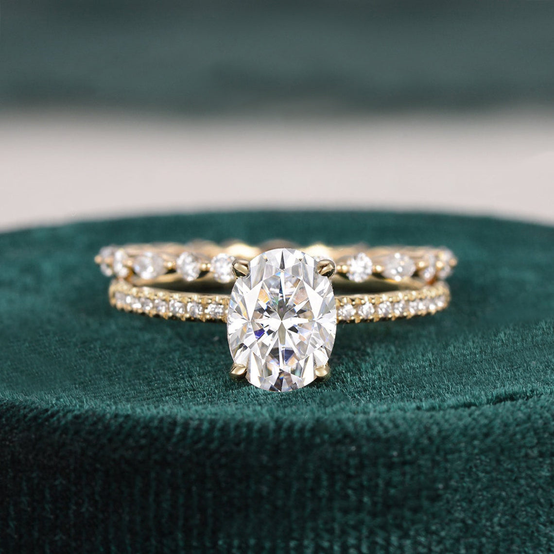 1.50 CT Oval Cut Solitaire Moissanite Bridal Ring Set - crownmoissanite