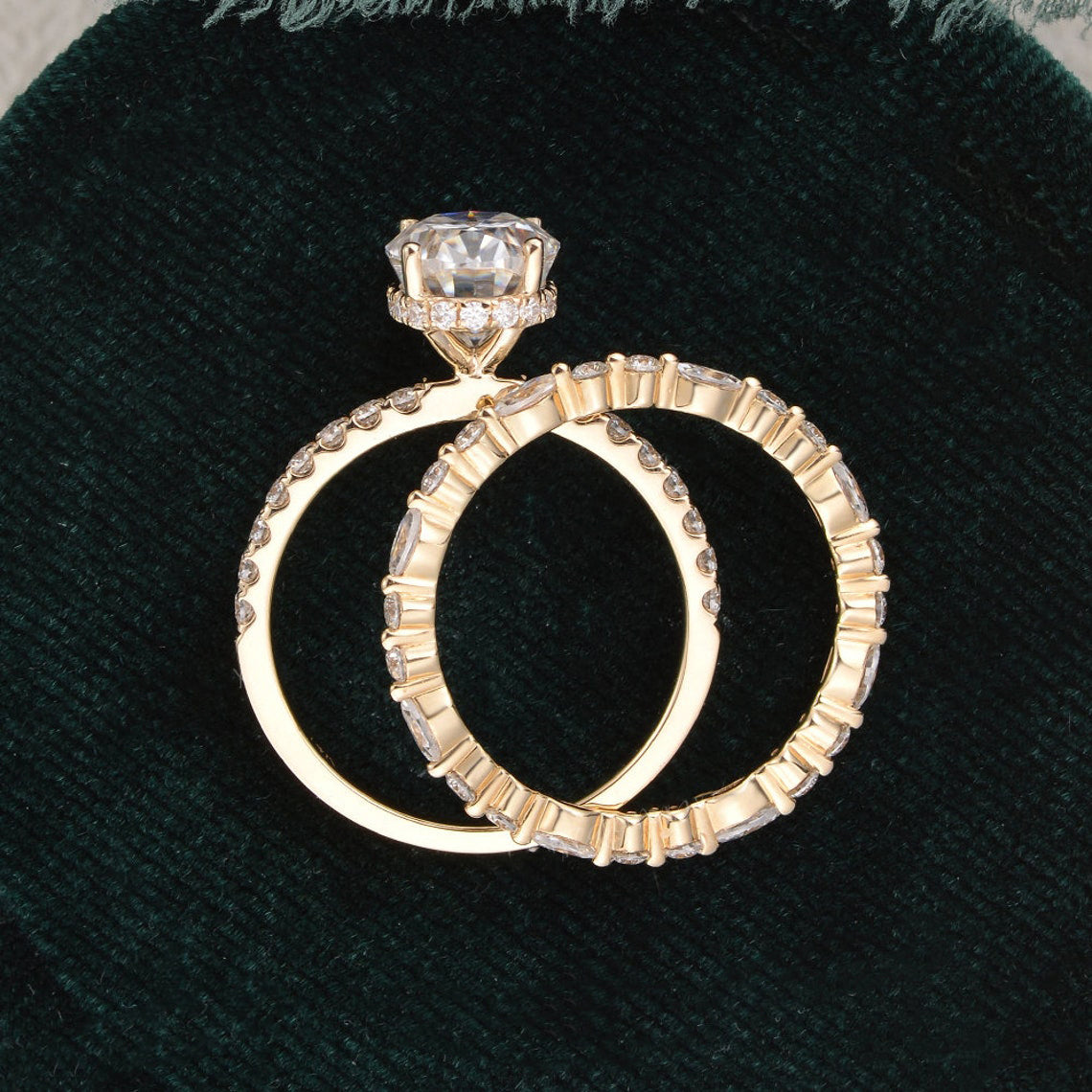 2.0 CT Oval Shaped Moissanite Hidden Halo Bridal Ring Set - crownmoissanite