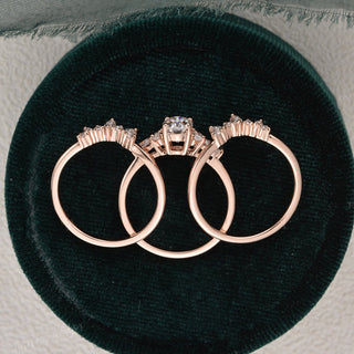1.0 CT Oval Shaped Moissanite Cluster Bridal Ring Set - crownmoissanite