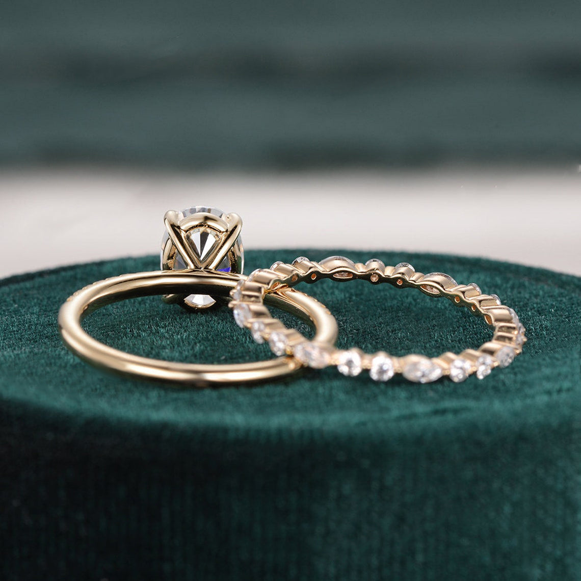 1.50 CT Oval Cut Solitaire Moissanite Bridal Ring Set - crownmoissanite