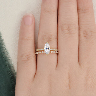 1.0 CT Marquise Cut Solitaire Pave Moissanite Bridal Ring Set - crownmoissanite