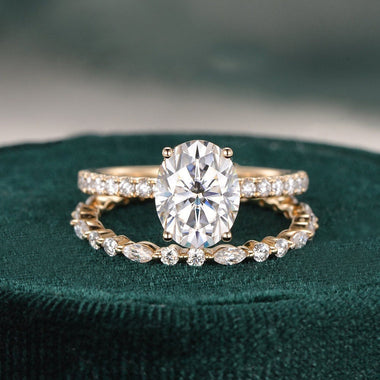 2.0 CT Oval Shaped Moissanite Hidden Halo Bridal Ring Set - crownmoissanite