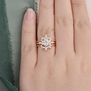 1.0 CT Oval Shaped Moissanite Cluster Bridal Ring Set - crownmoissanite