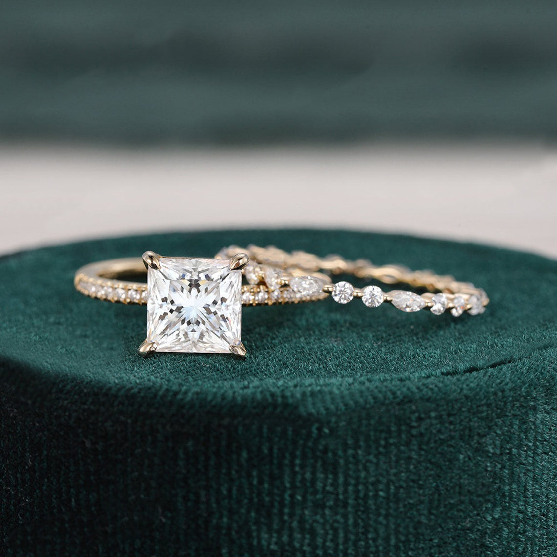 2.0 CT Princess Cut Solitaire Moissanite Bridal Ring Set - crownmoissanite