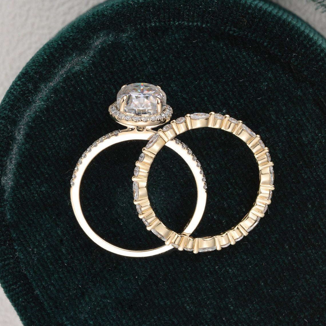 2.0 CT Oval Shaped Moissanite Halo Bridal Ring Set - crownmoissanite