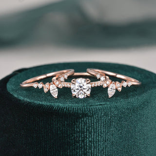 1.0 CT Round Cut Hidden Halo Moissanite Bridal Ring Set - crownmoissanite
