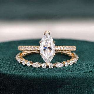 1.0 CT Marquise Cut Solitaire Pave Moissanite Bridal Ring Set - crownmoissanite