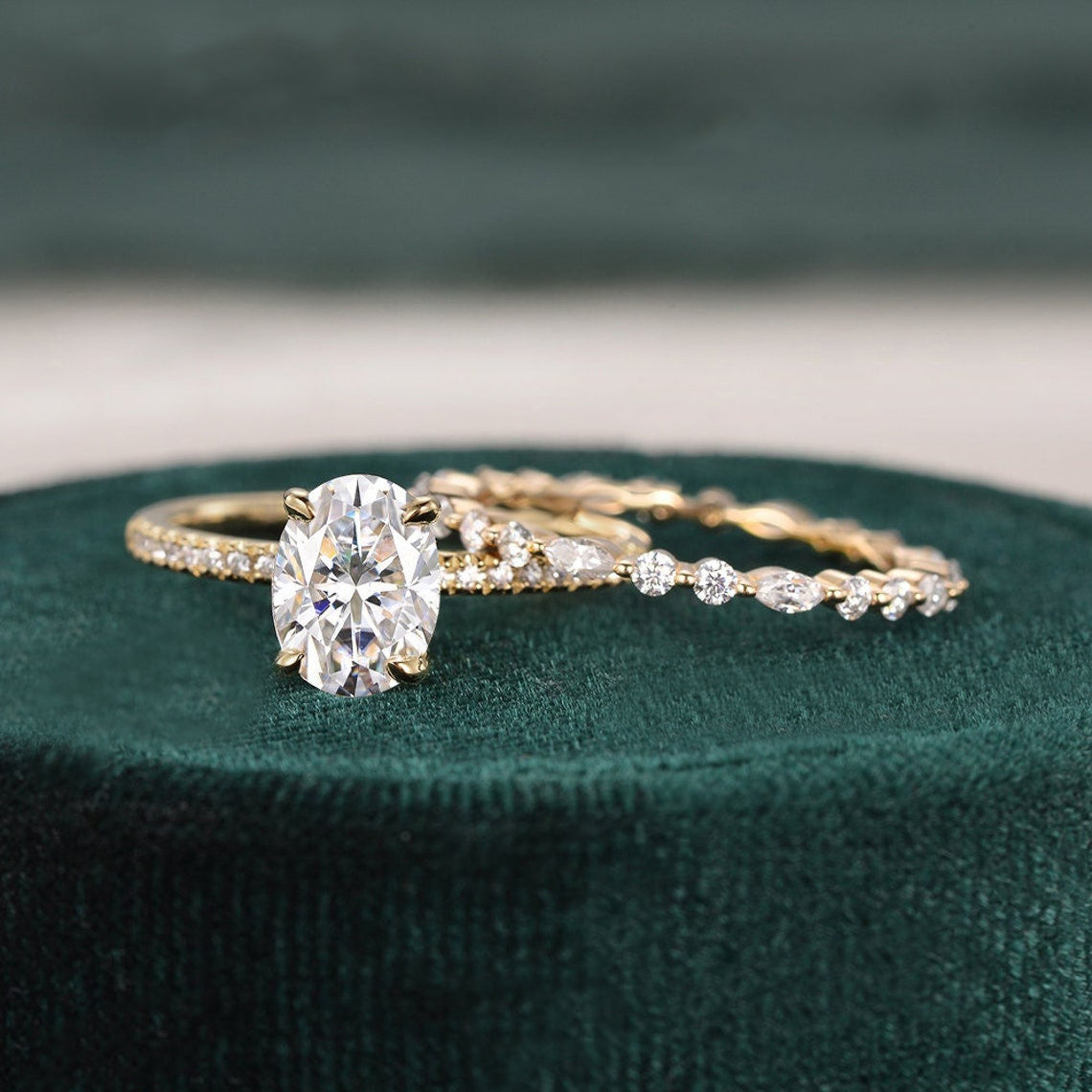 1.50 CT Oval Cut Solitaire Moissanite Bridal Ring Set - crownmoissanite