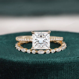 2.0 CT Princess Cut Solitaire Moissanite Bridal Ring Set - crownmoissanite
