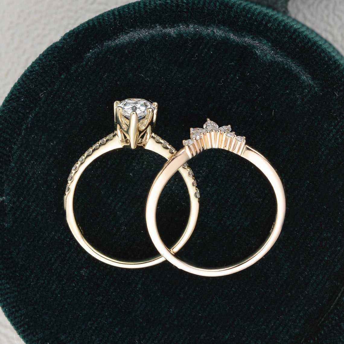 1.0 CT Pear Shaped Moissanite Solitaire Bridal Ring Set - crownmoissanite