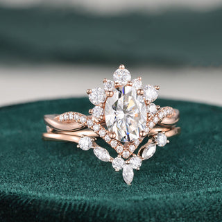 1.50 CT Oval Cut Art Deco Moissanite Bridal Ring Set - crownmoissanite