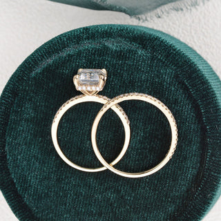 1.50 CT Emerald Cut Hidden Halo Moissanite Bridal Ring Set - crownmoissanite