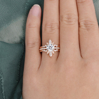 1.0 CT Round Cut Hidden Halo Moissanite Bridal Ring Set - crownmoissanite