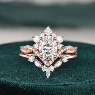 1.50 CT Oval Cut Twisted Art Deco Moissanite Bridal Ring Set - crownmoissanite