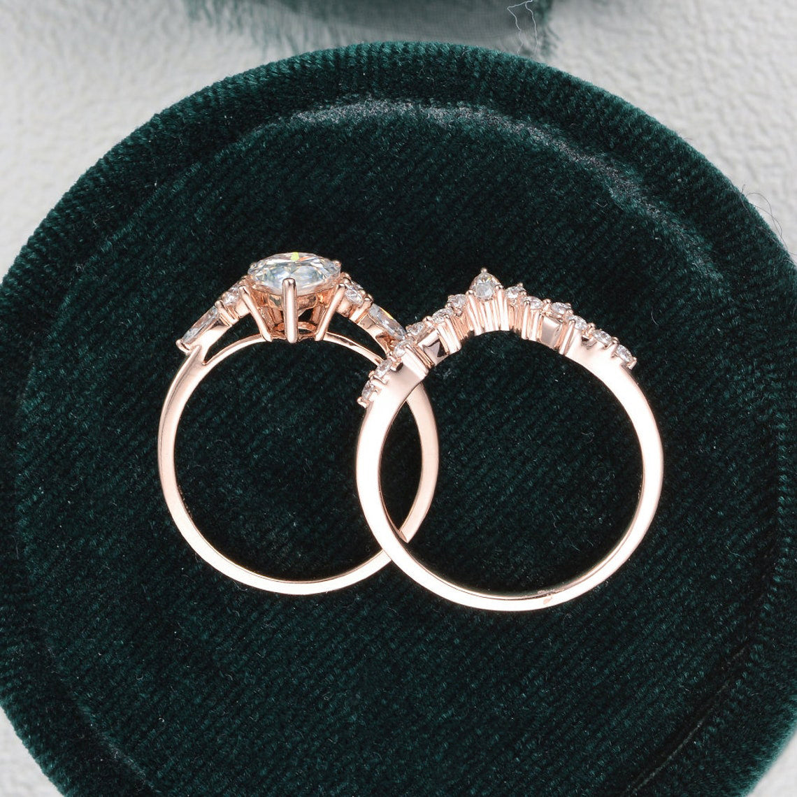 1.50 CT Pear Cut Cluster Moissanite Bridal Ring Set - crownmoissanite