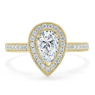 1.52 CT Pear Cut Halo Channel Pave Moissanite Engagement Ring - crownmoissanite