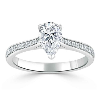 0.75 CT Pear Cut Solitaire Engagement Ring With Channel Pave Setting - crownmoissanite