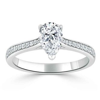 0.75 CT Pear Cut Solitaire Engagement Ring With Channel Pave Setting - crownmoissanite