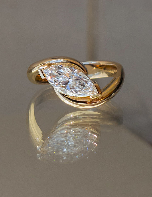 1.0 - 2.0 CT Marquise Cut Moissanite Unique Setting Engagement Ring