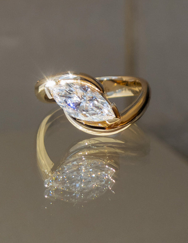 1.0 - 2.0 CT Marquise Cut Moissanite Unique Setting Engagement Ring