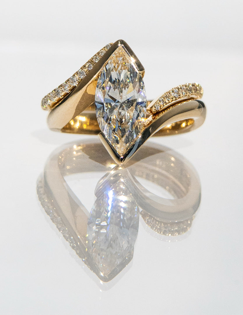 1.0 - 2.0 CT Marquise Shaped Moissanite Solitaire Style Bridal Set