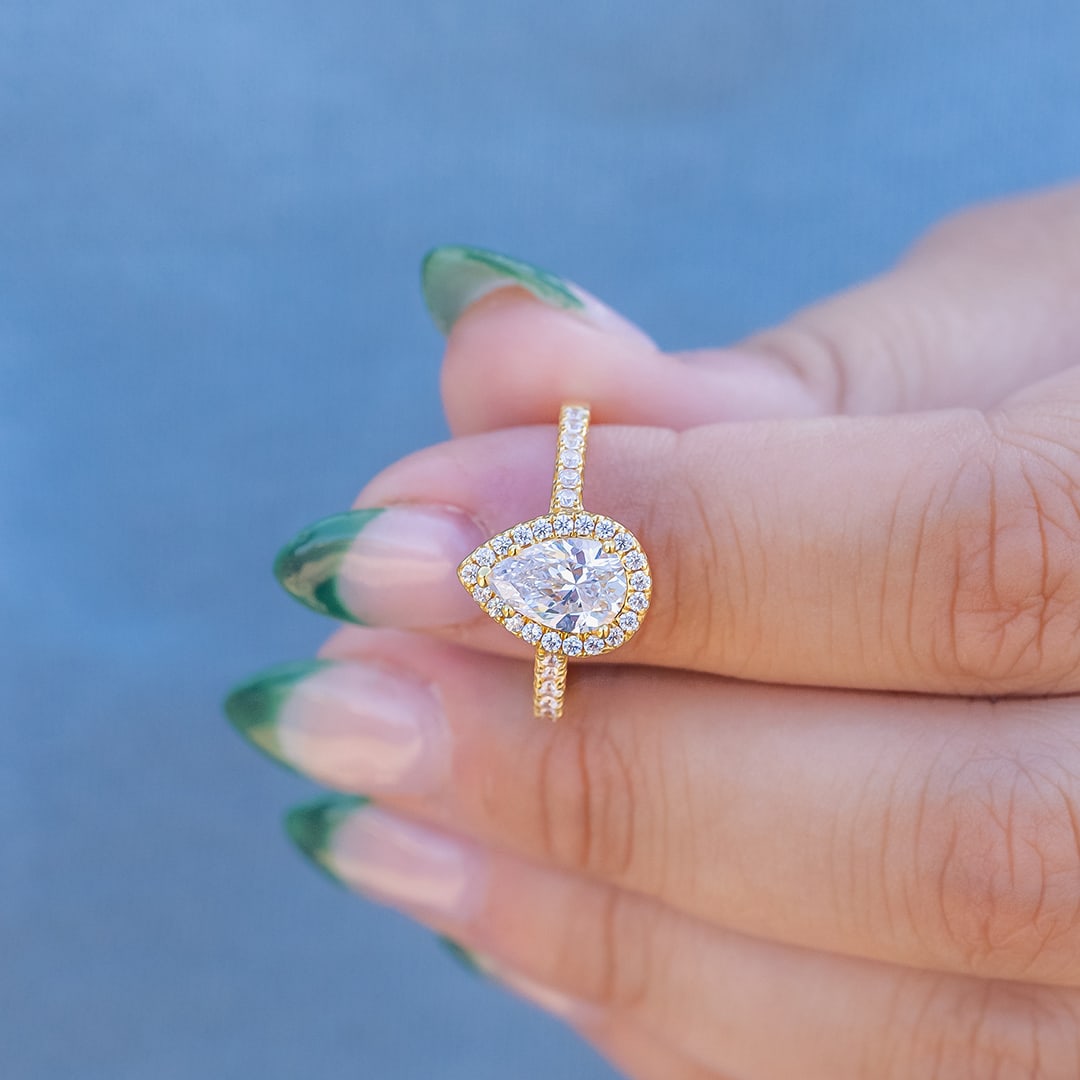 1.33 CT Pear Cut Halo Moissanite Engagement Ring - crownmoissanite