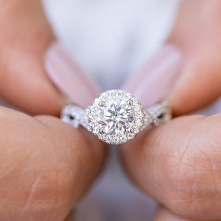 1.50 CT Oval Cut Halo Twisted Pave Moissanite Engagement Ring - crownmoissanite