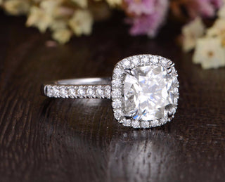 1.0 CT Cushion Cut Halo Moissanite Engagement Ring - crownmoissanite