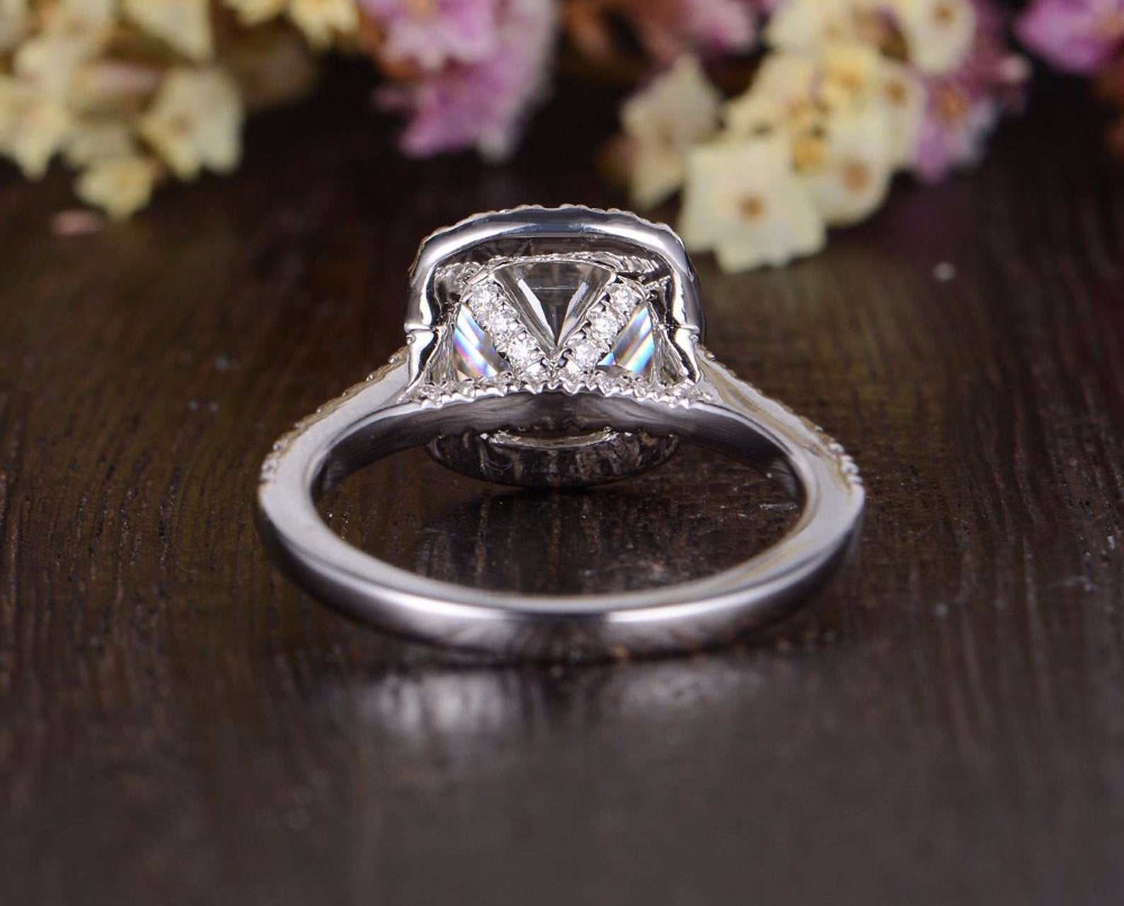 1.0 CT Cushion Cut Halo Moissanite Engagement Ring - crownmoissanite