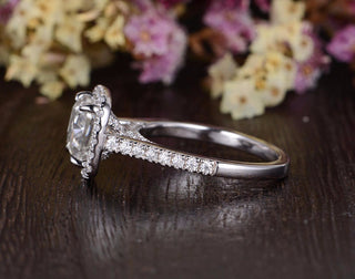 1.0 CT Cushion Cut Halo Moissanite Engagement Ring - crownmoissanite