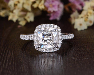 1.0 CT Cushion Cut Halo Moissanite Engagement Ring - crownmoissanite