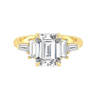 5.75 CT Emerald Cut 3 Stone Moissanite Engagement Ring - crownmoissanite