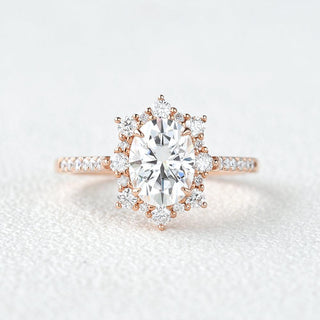 1.33 CT Oval Shaped Moissanite Cluster Halo Engagement Ring - crownmoissanite