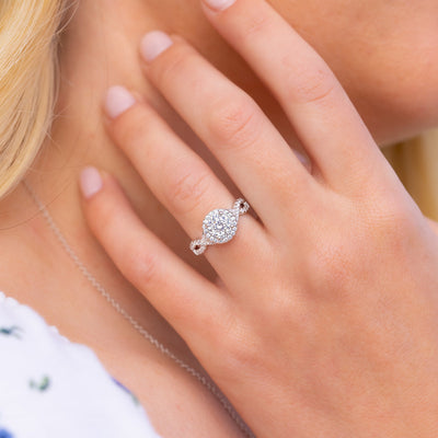 1.50 CT Oval Shaped Moissanite Halo Engagement Ring - crownmoissanite