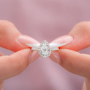 1.33 CT Pear Cut Halo Moissanite Engagement Ring - crownmoissanite