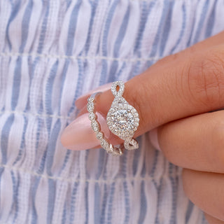 1.50 CT Oval Cut Halo Twisted Pave Moissanite Engagement Ring - crownmoissanite