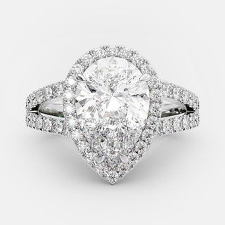 2.25 CT Pear Halo & Split Shank Moissanite Engagement Ring - crownmoissanite