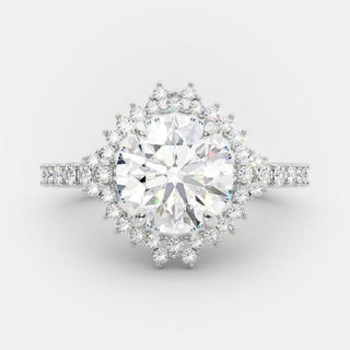 2.0 CT Round Cut Cluster Halo Style Moissanite Engagement Ring - crownmoissanite