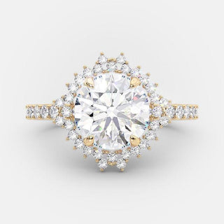 2.0 CT Round Cut Cluster Halo Style Moissanite Engagement Ring - crownmoissanite