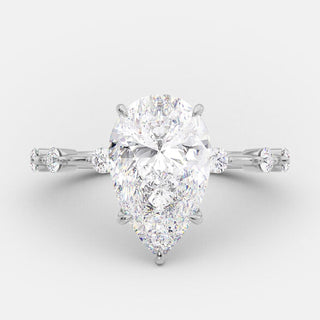 2.50 CT Pear Cut Dainty Pave Setting Moissanite Engagement Ring - crownmoissanite