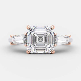 2.03 CT Asscher Cut Three Stone Moissanite Engagement Ring - crownmoissanite