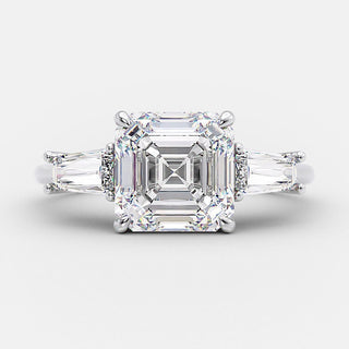 2.03 CT Asscher Cut Three Stone Moissanite Engagement Ring - crownmoissanite