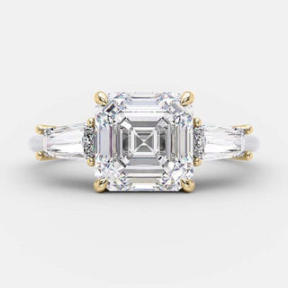 2.03 CT Asscher Cut Three Stone Moissanite Engagement Ring - crownmoissanite