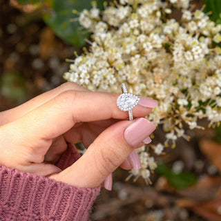 1.33 CT Pear Moissanite Diamond Halo Engagement Ring - crownmoissanite